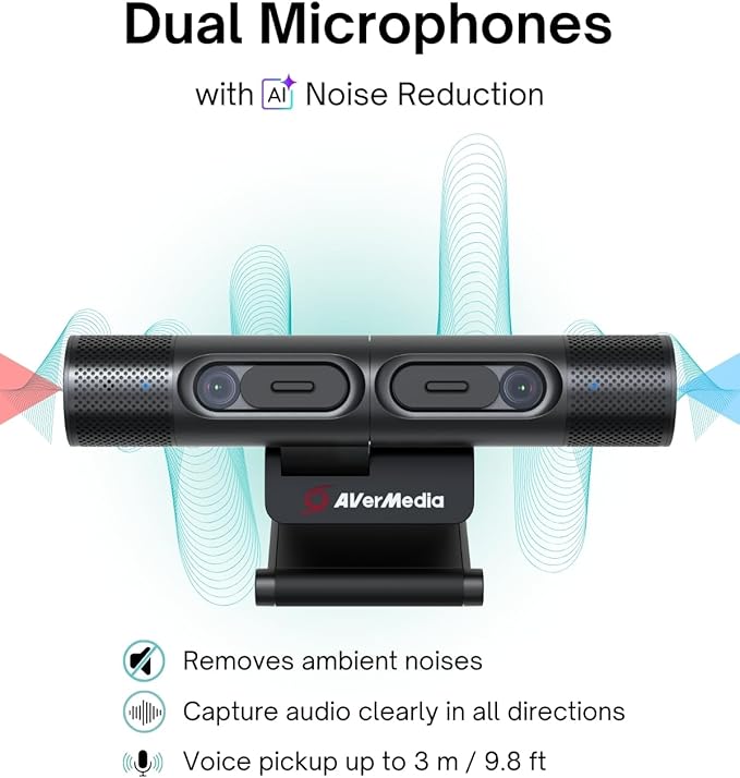 AVerMedia PW313D DualCam 2K Document Camera and Webcam for PC/Mac/Laptop Autofocus AI Noise Reduction Online Teaching Works with Zoom/Teams/Google Meet Includes Tripod TAA/NDAA Compliant