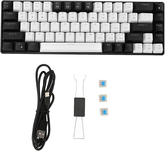 Yoidesu LED Backlit Mechanical Gaming Keyboard 68 Key RGB Mechanical Keyboard with 5.7ft Detachable Cable for OS X Linux System (Black and White)