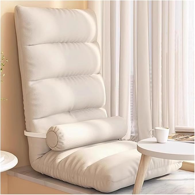 ELEFOCUS Brown Folding Chaise Lounge Chair with Pillow - Adjustable Lazy Sofa Bed for Living Room Gaming Reading(Cream)
