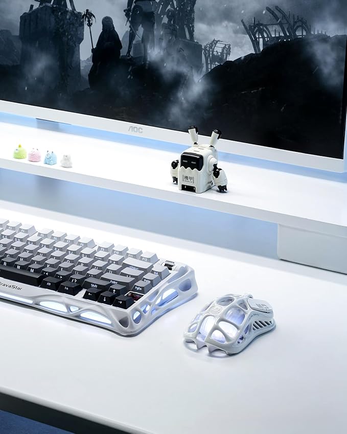 GravaStar Mercury M2 Wireless Gaming Mouse with 26000 DPI PAW3395DM Sensor -79g Lightweight Hollowed-Out Design -5 Programmable Buttons -5 Dynamic Lightsync RGB (White)
