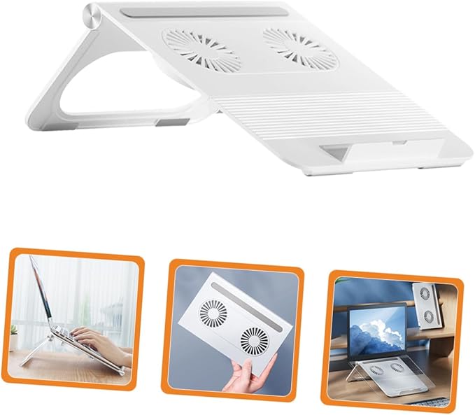 jojofuny Laptop Stand with Dual Cooling Fans Portable Notebook Holder with Anti-Slip Silicone Built-in Storage Lightweight Design for Travel and Business Compatible with All Laptops