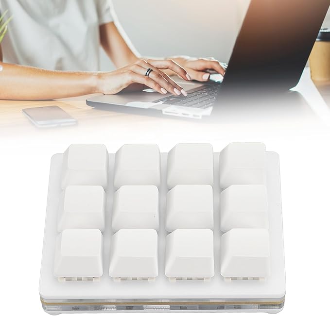 12 Key Mechanical Gaming Keyboard Red Switch USB Wired RGB Programmable Macro Keyboard with Knob Customizable Shortcuts Detachable Cable Hot Swappable Switches (White)