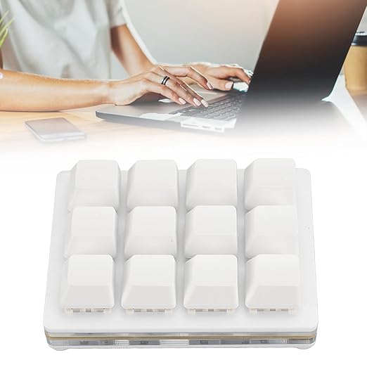 12 Key Mechanical Gaming Keyboard USB Wired Red Switch Programmable Macro Keyboard Plug and Play for School for Office (White)