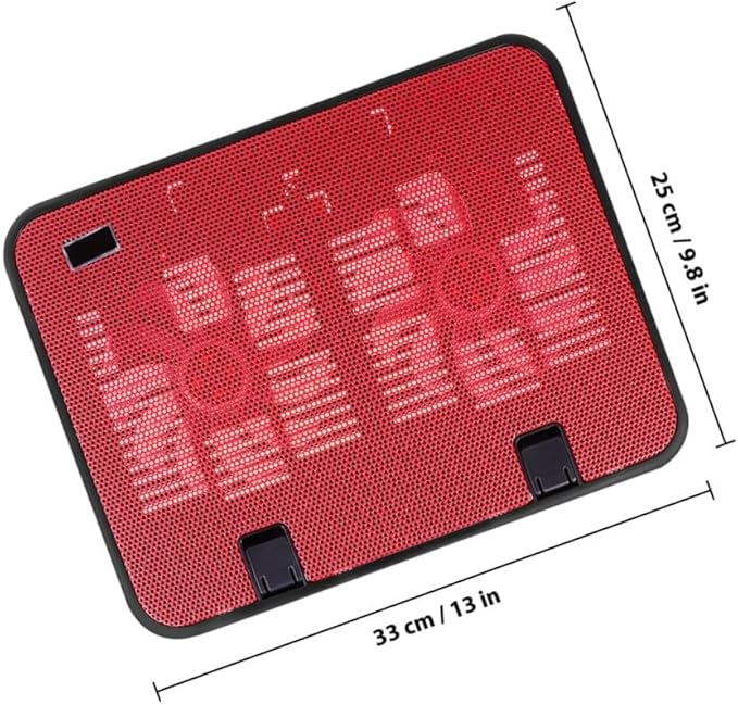 Laptop Cooling Pad Stand with Dual Quiet USB Fans Lightweight Ergonomic Notebook Cooler Angles Slip Design for Travel and Office Use Red