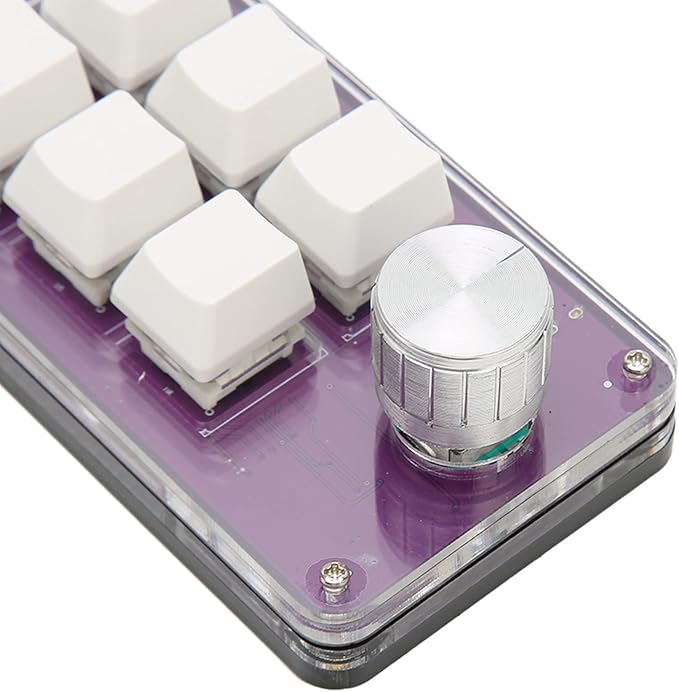 Vikye One Handed Mechanical Gaming Keyboard 6 Keys Single Hand Mechanical Keyboard Programmable Keyboard with Knob for Gaming Office (Transparent)