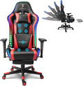 Gaming Chair with Speakers and LED LightsErgonomic Computer Chair with Massage and Footrest Reclining Video Game Chair with Adjustable Lumbar SupportTeen/Adult Computer ChairRed