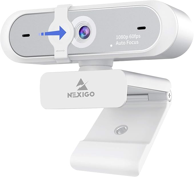 NexiGo N660P 1080P 60FPS Webcam with Software Control Dual Microphone &amp Cover Autofocus HD USB Computer Web Camera for OBS/Zoom/Skype/FaceTime/Teams/Twitch White
