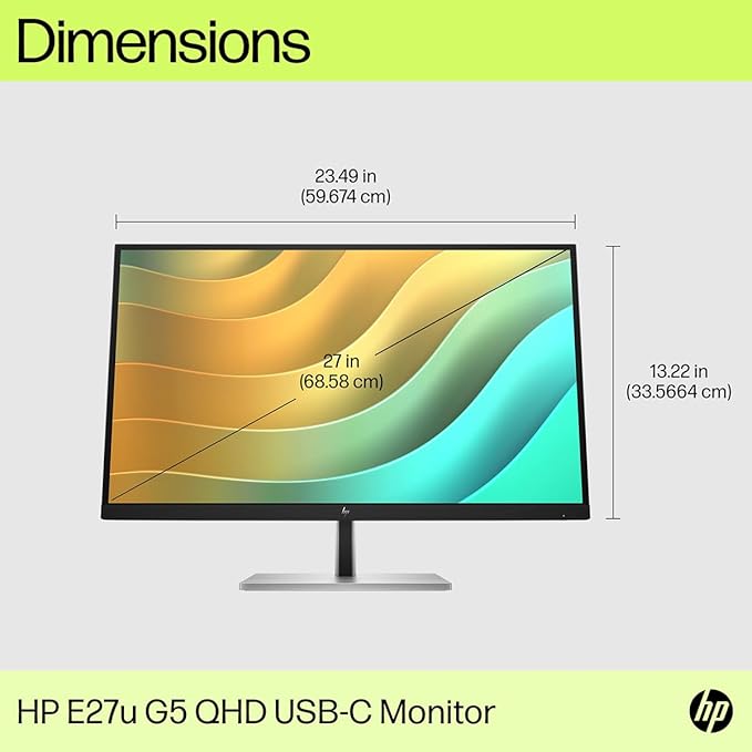 HP E27u G5 27 Class WQHD LCD Monitor - 16:9 - Black Silver - 27 Viewable - in-Plane Switching (IPS) Technology - Edge LED Backlight - 2560 x 1440-350 Nit - 5 ms - HDMI - DisplayPort - USB Hub