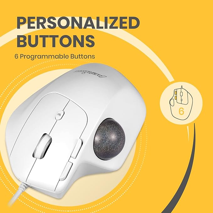 Perixx PERIMICE-520W Wired USB Ergonomic Trackball Mouse - 2 Adjustable Angle Support - 8 Button Tilt Wheel Design - White (11766)