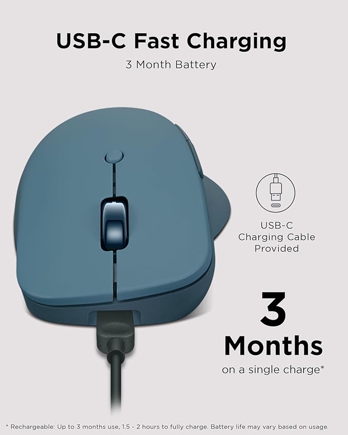 Lenovo Yoga Pro Mouse Bluetooth USB-C Rechargable Dual Mode Bluetooth 6 Button Right Handed Design Ergonomic Design Programmable Buttons 2-Way Metal Scroll Wheel Tidal Teal