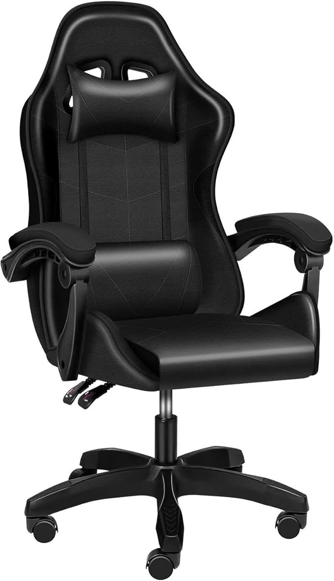 Managerial Chairs Height Adjustable Swivel Recliner Racing Office Computer Ergonomic Video Game Esports Chair W/Headrest&ampLumbar Pillow(Black)