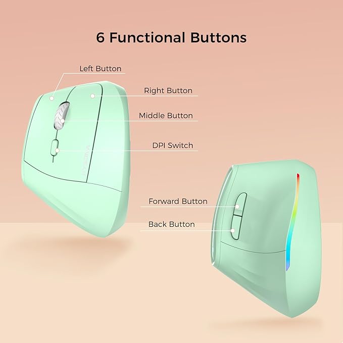 KYSONA 57° Wireless Ergonomic Mouse Vertical Mouse Carpal Tunnel Mouse RGB Light Rechargeable Bluetooth &amp 2.4G 5-Level DPI Adjustment Quiet Click Ergo Mice Compatible with PC/Laptop/Mac Gr