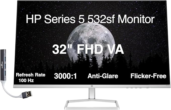 HP 32 FHD VA (1920x1080) Monitor Bundle with Docztorm Dock 100Hz Refresh Rate Anti-Glare Flicker-Free 2 x HDMI 1.4 1 x VGA Ideal for Home &amp Business Black (2026 Latest Model)