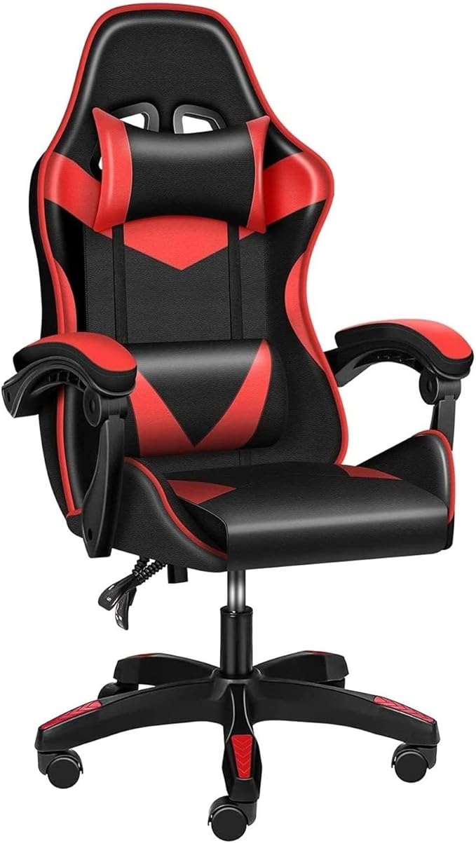 Managerial Chairs Height Adjustable Swivel Recliner Racing Office Computer Ergonomic Video Game Esports Chair W/Headrest&ampLumbar Pillow(Red)