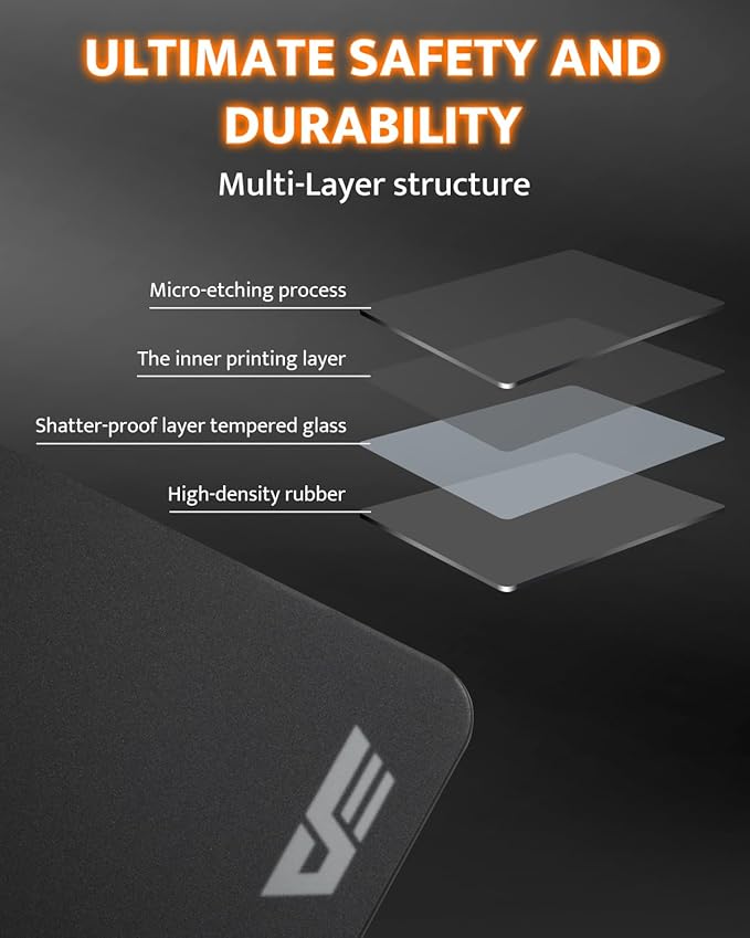 darkFlash Glass Mouse Pad 11.8×10.2 Inch Ultra-Smooth Tempered Surface Precision Tracking Anti-Slip Rubber Base Durable Etched Finish Ideal for Gaming &amp Work (Black 11.8L x 10.2W inches)