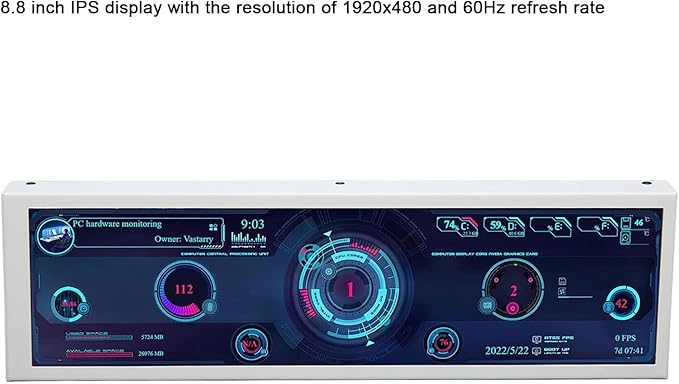 8.8 Inch USB Mini Screen 1920x480 for aida64 PC CPU HDD Data Monitor Computer Temperature Display Mini Secondary Screen PC Temp Monitor Chassis Screen White