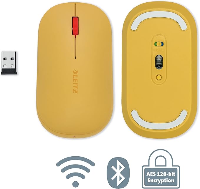 Leitz SureTrack Wireless Computer Mouse Suitable For Both Right &amp Left Handed Connect with Bluetooth or 2.4GHz USB-A Windows Android &amp Apple Cozy Collection Yellow 65310019