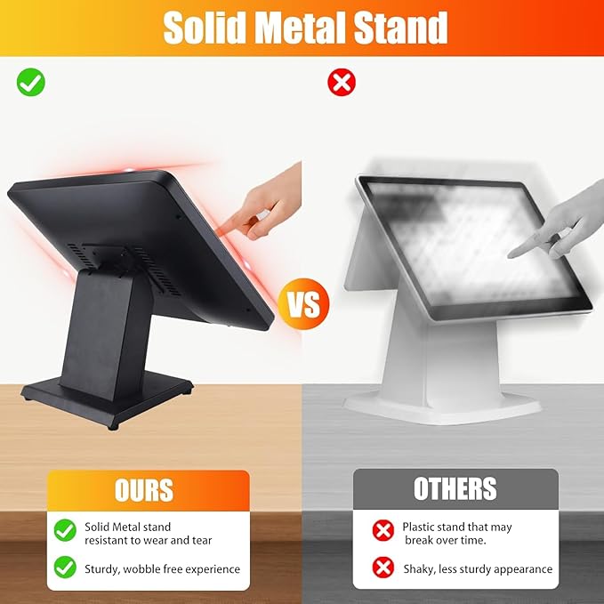 19 Inch 16:10 Touchscreen POS Monitor LED Backlit 10 Points Multi-Touch HDMI VGA 1440 x 900 True Flat Seamless Water &amp Dust Proof Front Screen for Office Retail Restaurant Bar Gym Warehou
