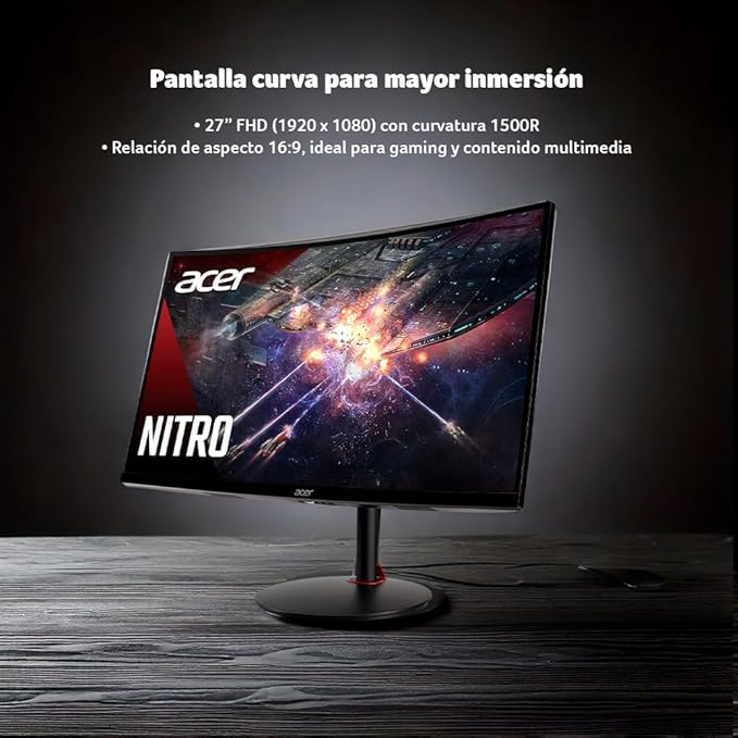 acer Nitro 27 1500R Curved Full HD PC Gaming Monitor | AMD FreeSync Premium | 240Hz | 1ms VRB | Speakers | HDR10 | ErgoStand | VESA Mounting Compliant | 1 x DP 1.4 &amp 2 x HDMI 2.0 | XZ270 X2bmiiph