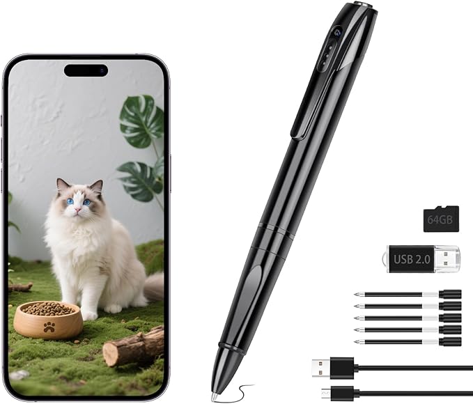 Pen Camera for Video Notes 1080P HD Mini Camera Pen 64GB Storage 150 Mins Battery USB Charge for Lecture &amp Meeting Productivity