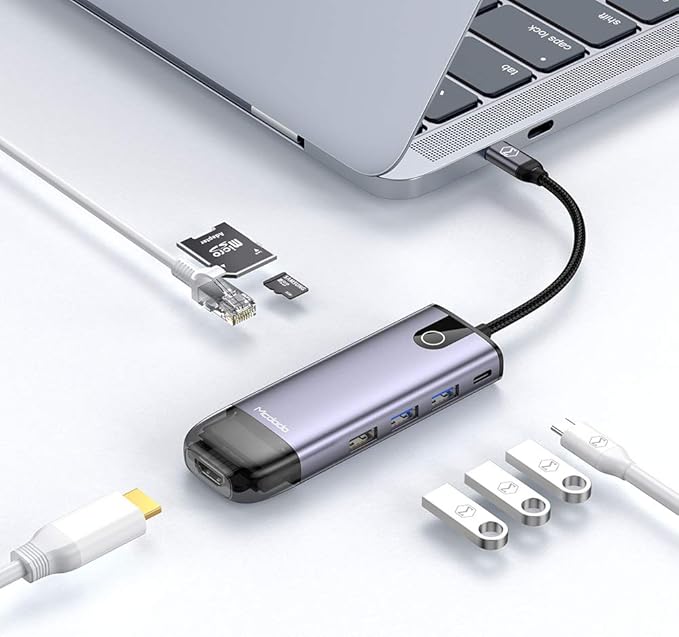 Mcdodo USB C Hub Adapter 8 in 1 Type C Hub with Ethernet Port 4K HDMI3 USB 3.0 PortsSD/TF Card Reader100W USB C PD Charging Thunderbolt 3 Compatible with MacBook Pro AirChromebook PixelPhone