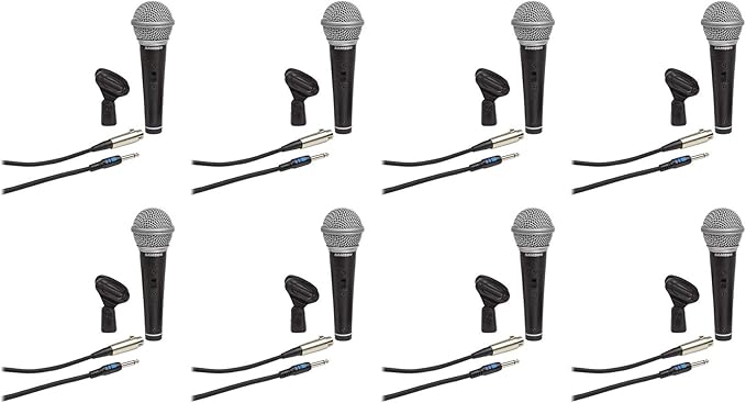 Audiosavings Bundle: (8) R21S Dynamic Handheld Microphones w/Mic Clips Cables and 3.5mm Adapters (8 Items)