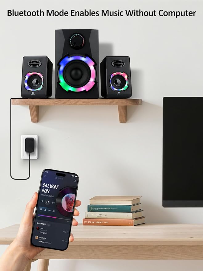 OROW Computer Speakers40W PC Speakers with SubwooferGaming Speakers with BassAC PoweredSupport Bluetooth&ampSD&ampUSB Play 2.1 Multimedia Speakers System with RGB LightGreat for TV/Projector/P