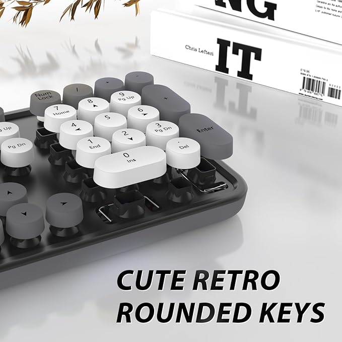 Wireless Keyboard Mouse Combo Colorful Mouse and Keyboard Combo 104 Keys Cute Wireless Keyboard with Number Pad for Windows Computer PC Notebook Laptop (Grey)