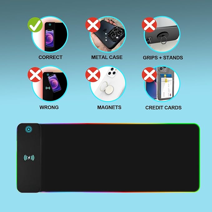 Wireless Charging RGB Mouse Pad Gaming LED Mousepad with 10 Light Modes Extra Large XXL Full Non-Slip Desk Pad Mat for Keyboard and Mouse Computer MacBook PC Laptop Acessories (800x300x4MM)