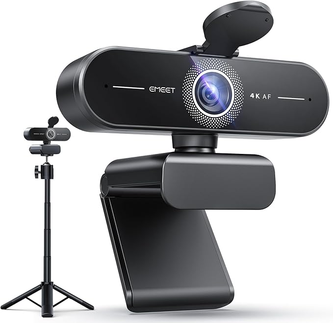 EMEET C60E 4K Webcam with Tripod Streaming Camera with PDAF Autofocus Dual Microphones Auto Light Correction 73° FOV Plug &amp Play USB Webcam for Live Streaming Gaming &amp Real-Time Interact