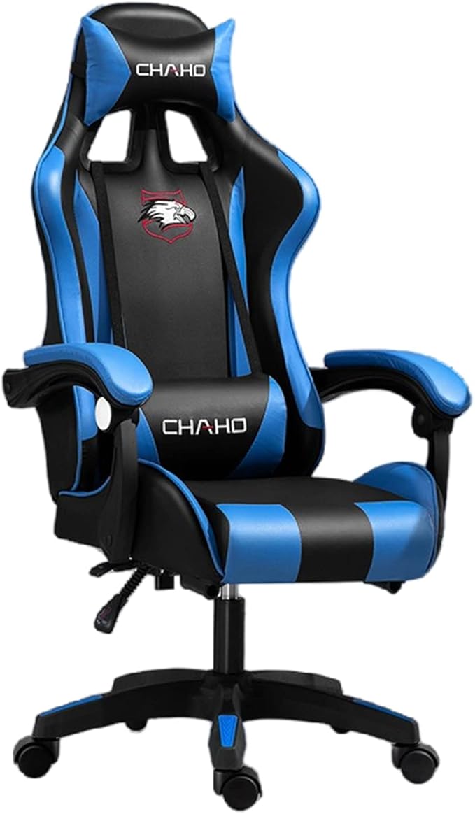 Gaming ChairGamer Chair for AdultsBig and Tall Gaming Chair 200lb CapacityGaming Chairs for TeensGaming Computer Chair with Headrest and Lumbar Support (BlueLatex Style)