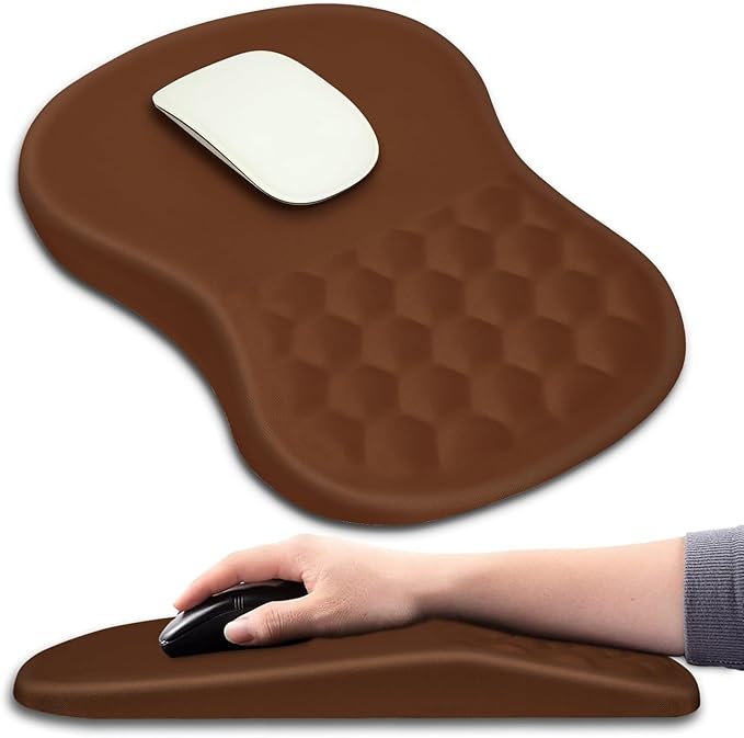 Hokafenle Ergonomic Mouse Pad Wrist Support with Massage Design Wrist Rest Pain Relief Mousepad with Memory Foam&ampNon-Slip PU Base Mouse Pads for Wireless Mouse &amp Desk (12x8 inchBrown)