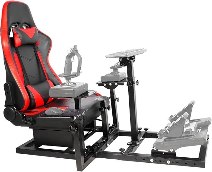 Flight Racing Simulator Cockpit with Racing Seat Fit for Logitech G29 G920 G923 X52 X56 for Thrustmaster Hotas Without Wheel Pedals shifters Keyboard and Flight Stick