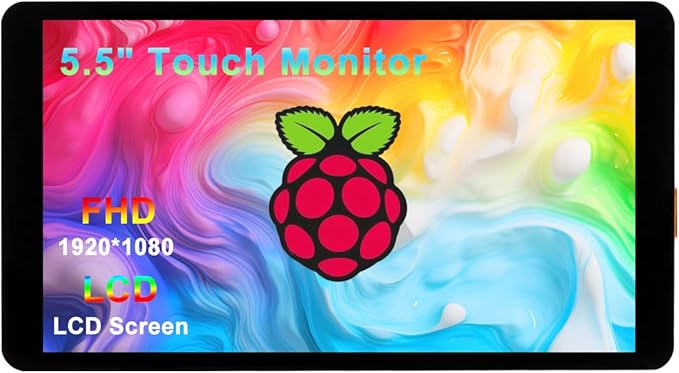 5.5 Inch Touchscreen Monitor for Raspberry Pi LCD Display 1920 * 1080 for Pi RPi 5/4/4B/3B+/3A+ HDMI Support Windows Horizontal Display in Default