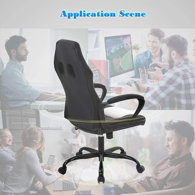 TTY Store Modern White Gaming Ergonomic Racing Office Chair PU Leather &amp Mesh 250 lbs Capacity 360 Swivel Easy Assembly