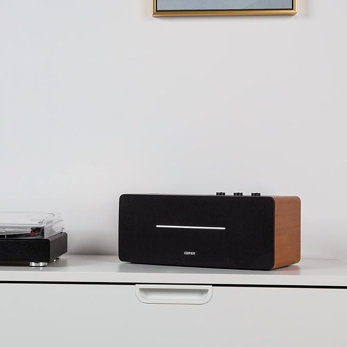 Edifier D12 Integrated Desktop Computer Speakers with Bluetooth 5.0 Wireless Stereo Tabletop Speaker 70 Watts RMS with Subwoofer Line Out RCA Aux Input for PC Monitor Laptop - Wooden Enclosure