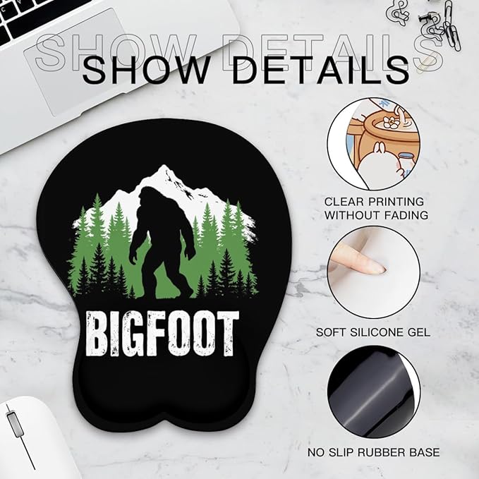 Mousepad Bigfoot Forest and Mountains Sasquatch Ergonomic Wrist Support Non-Slip Base Mouse Mat with Wrist Rest Computer Mousemat for Desk Work Accessories Pad