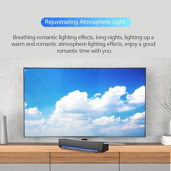 Wendry Computer Speakers3.5mm Computer Sound Bass Surround Sound BoxUSB Powered Portable Soundbar with 3D Stereo Sound and LED Breathing Light