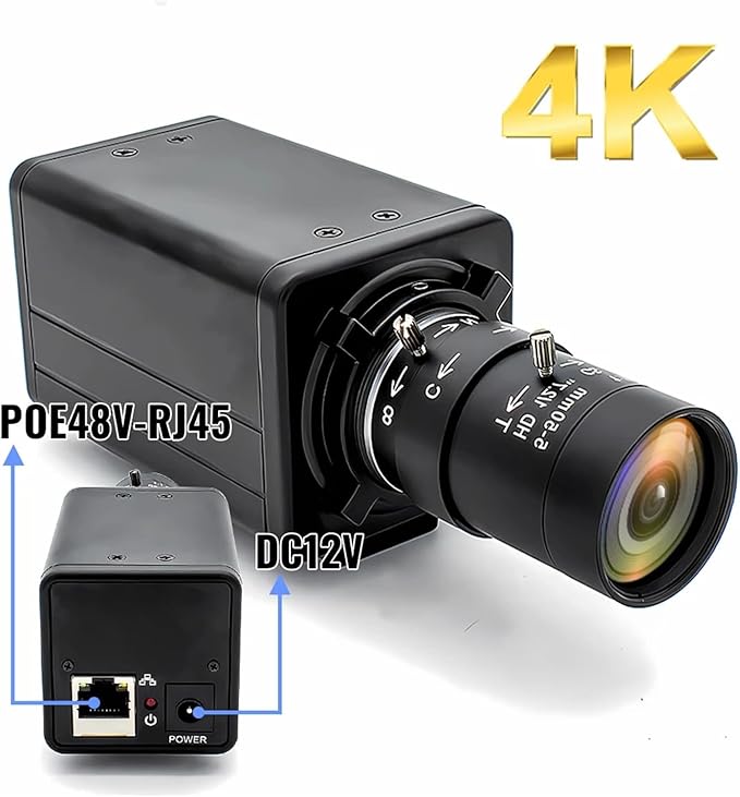 4K IP Camera 30FPS POE48V Fixed Zoom Lens Options Industrial Metal Box Inspection Security Webcam Video Surveillance