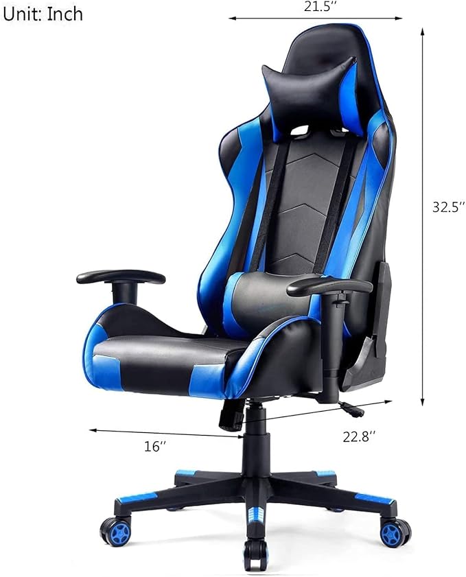 WANYE Gaming Chair Full 360 Degrees Rotatable Ergonomic Chair with Removable Cushions Height Adjustable Multiple Colour Blue