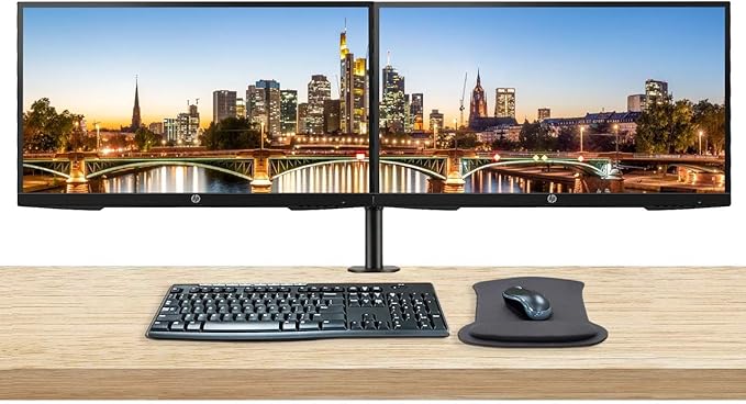 HP P27h G4 27 Inch FHD IPS LED-Backlit LCD 2-Pack Monitor Bundle with HDMI Integrated Speakers Blue Light Filter Dual Monitor Stand MK270 Wireless Keyboard and Mouse Gel Pad