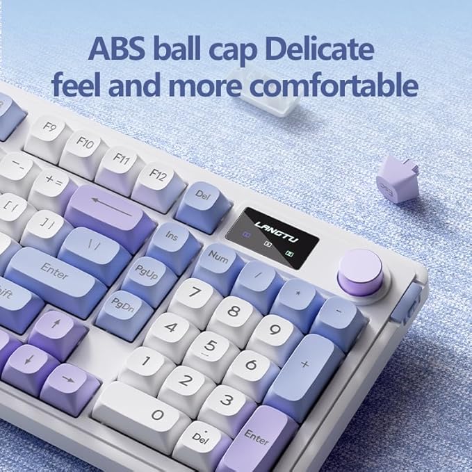 L98 96% Membrane KeyboardTri-Mode Connectivity RGB BacklightsRotary Knob+ScreenGasket MountedSa Profile Keycaps98 Keys Software Programmable Gaming Keyboard for MAC/Win (Blue Purple)