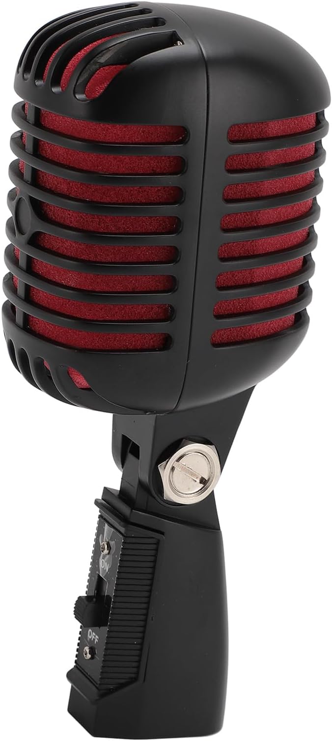 CHICIRIS Vintage Dynamic Microphone with Rack for Flexible Positioning in Karaoke Parties (Black)