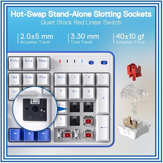 Redragon K685 PRO 104 Keys Wireless Gasket RGB Gaming Keyboard 3-Modes 100% Layout Mechanical Keyboard w/Hot-Swap Socket Sound Absorbing Pads &amp Linear Red Switch Klein Blue &amp Oia White