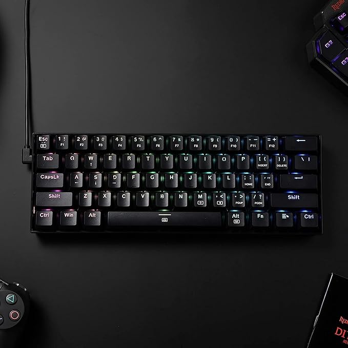 Redragon K630 Dragonborn 60% Wired RGB Gaming Keyboard 61 Keys Compact Mechanical Keyboard with Tactile Brown Switch Pro Driver Support Black