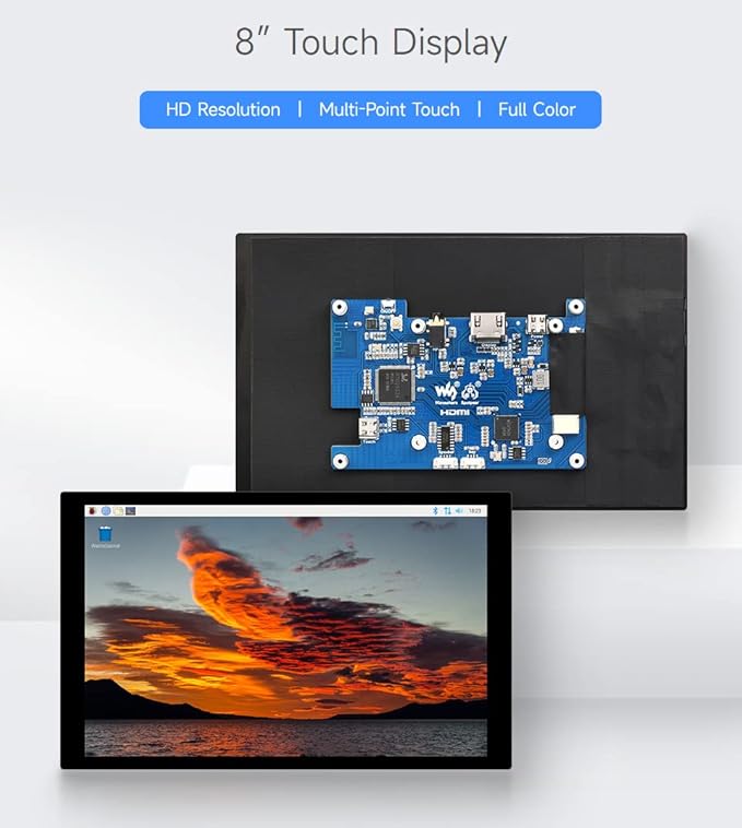 Waveshare 8inch Capacitive Touch LCD IPS Display Without Back Case 1280×800 Resolution HDMI Interface Compatible with Raspberry Pi 4B/3B+ etc. Support Jetson Nano/PC