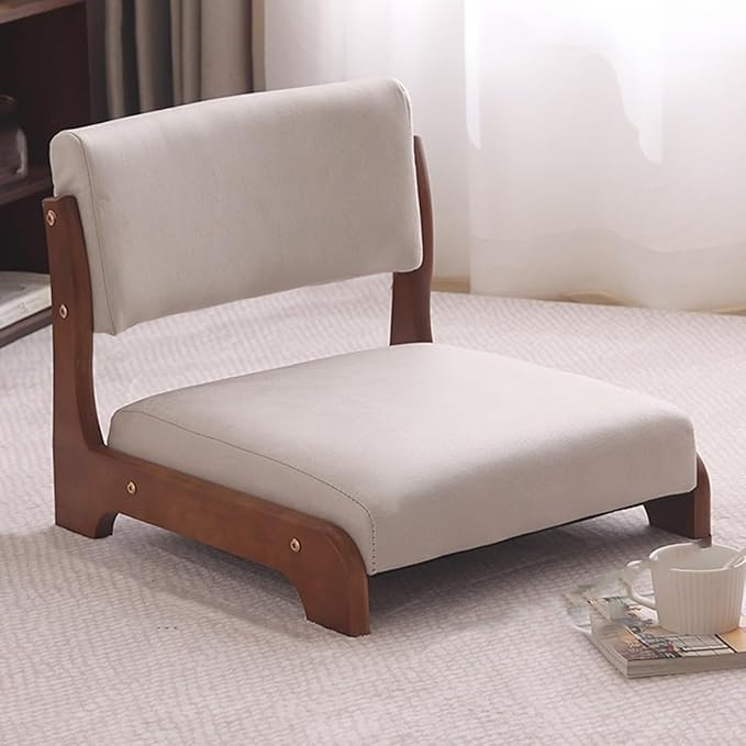 Floor Chair with Back Support for Adults Wood Floor Gaming Chair Video Game Chairs Lounger Japanese Floor Chair Meditation Floor Seat for Bay Window Living Room(/BeigeStyle 2)