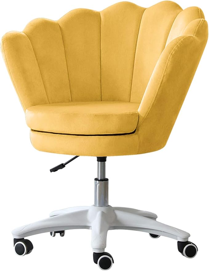 Gaming Chair Velvet Leisure Sofa Office Chair Adjustable Height Padded Seat with Casters for Teens Adults Bedroom Study Room (Color : Yellow)