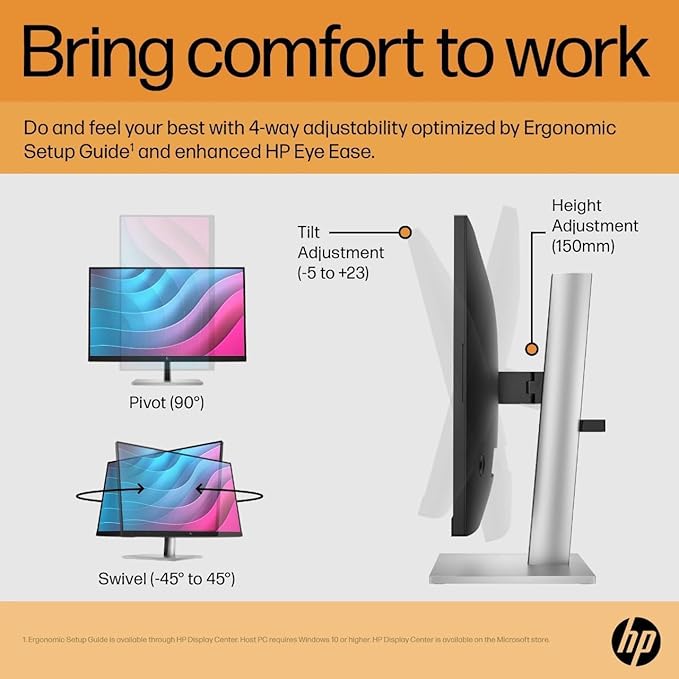 HP Monitor 24 Inch E24 G5 24 Inch Monitor 1920x1080 Resolution 16:9 Widescreen HDMI &amp VGA Ports Energy-Efficient Design with High Speed HDMI Cable Ideal for Home &amp Office Use
