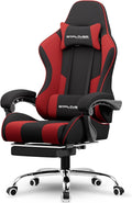 GTPLAYER Gaming Chair Computer Chair with Footrest and Lumbar Support Height Adjustable Game Chair with 360°-Swivel Seat and Headrest and for Office or Gaming (RED Fabric)